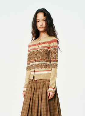 【XUZHI】hug 2025秋冬新品北欧风费尔岛提花针织开衫圆领上衣