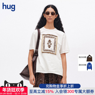 【ICE DUST】hug 2026早春新款方形流苏边刺绣短袖T恤icedust