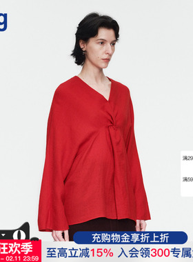 【AETNA PROJECT】hug 2025秋冬新款正红色纽结长袖上衣