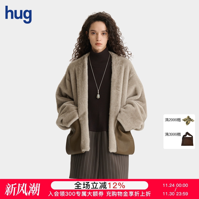 DEEPMOSS燕麦色环保皮草廓形外套