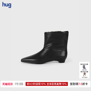 【SALONDEJU 韩国】hug 2026秋冬新款小方头低跟加绒短靴