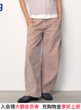 【JUNWEILIN】hug 秋冬新款长裤灰紫植绒提花萝卜裤