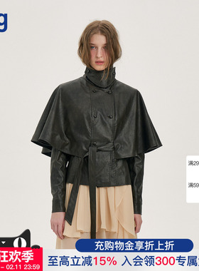 【PANNPANN】hug 2025秋冬新款Knight暮色披风感皮质廓形外套