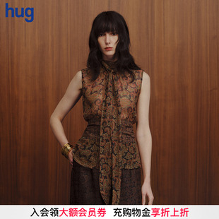 INTO 2025秋冬金絲佩斯利花紋飄帶無袖 THE hug 真絲上衣 EAST