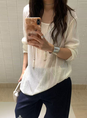 【ICEDUST】hug 2025秋冬新款镂空开叉针织长袖T恤icedust