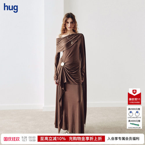 CELLOSONATA斜肩露肩飘带连衣裙