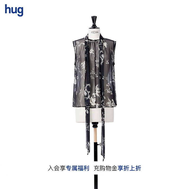 黑色藤曼碎枝飘带上衣