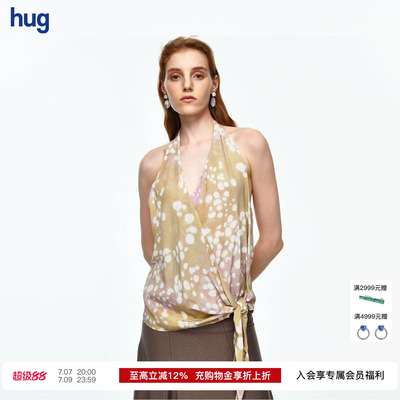 【AETNA PROJECT】hug 2026夏季新款粉卡其印花挂脖绑带上衣
