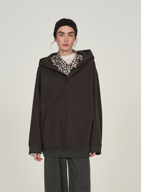 【ICE DUST】hug 2025秋冬新款假两件格纹衬衫领套头卫衣icedust