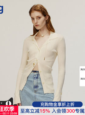 【AETNA PROJECT】hug 2025淡黄色罗纹修身针织开衫