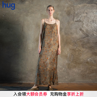 2025早春新款 hug 復古碎花吊帶連衣裙直筒長裙 UMAWANG