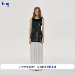 【PANNPANN】hug 2025秋冬新款Adele拼接露背超长连衣裙黑白长款
