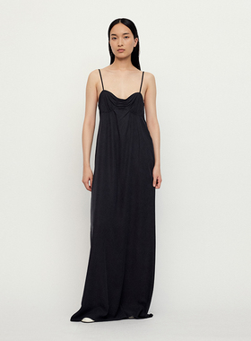 【RUOHAN】hug 2025早春新款纯色黑色绢纺贝壳裙吊带连衣裙