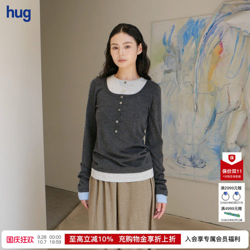CUDDLEUP羊绒假两件长袖T恤