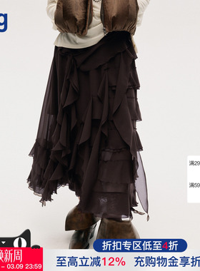 【ICE DUST】hug 秋冬新款半身裙层叠荷叶边长半裙icedust