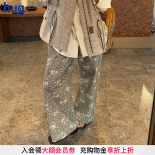 hug DUST 2025早春新款 花卉印花休閑褲 直筒長褲 寬松闊腿褲 ICE