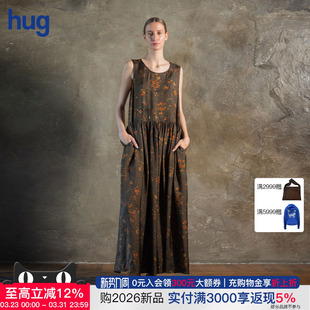 复古碎花无袖 hug WANG 连衣裙宽松长裙 UMA