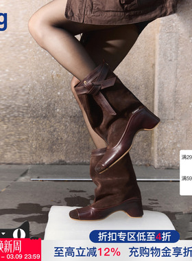 【27QUAI GROSMOTT 】hug 2026春夏流浪系列三面折叠系带海盗靴子