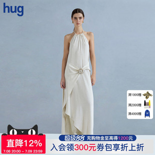 25春夏麻挂脖串珠露背度假风浅卡其色连衣裙 Cello Sonata hug