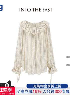 【INTO THE EAST】hug 白色迷你腰果荷叶领真丝上衣 intotheeast