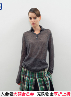 【JUNWEILIN】hug 新款灰色细马海毛纽扣高领上衣
