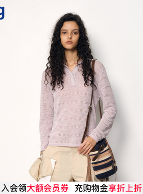 【JUNWEILIN】hug 秋冬新款浅紫镂空纽扣高领毛织长袖上衣