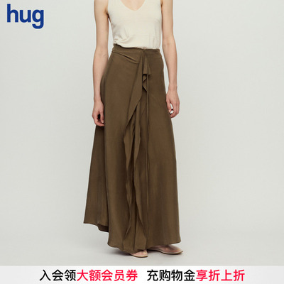 RUOHAN橄榄绿砂洗真丝飘襟半裙