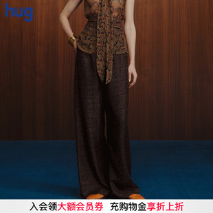 INTO 2025秋冬新款 THE hug 深棕佩斯利花紋真絲直筒褲 EAST