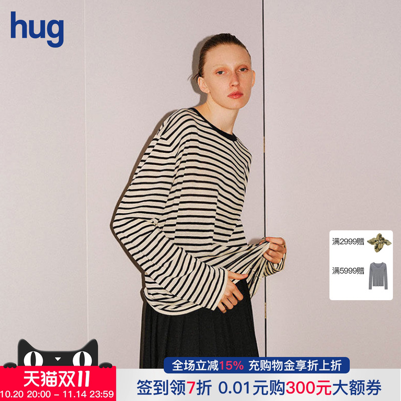 intotheeast圆领条纹长袖T恤