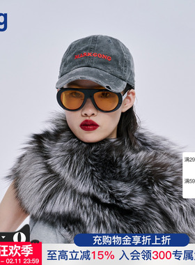 【MARKGONG】hug 2025秋冬新款时髦灰色 logo磨破牛仔棒球帽