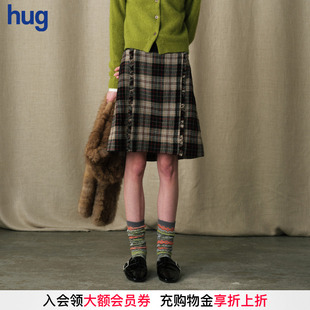 2025秋冬新款 hug 格纹羊毛半身裙湖区开衩中裙 MARCHEN