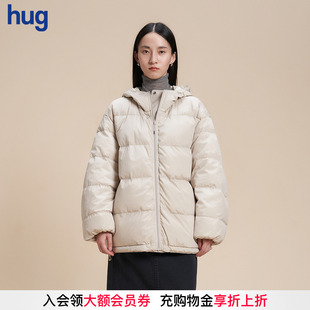 2025秋冬女士休闲百搭双面穿连帽厚羽绒外套棉服 hug WHM