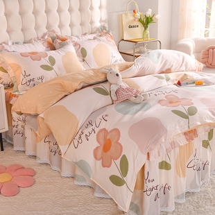 2026新款100%全棉纯棉四件套床单被套床笠床裙款床上用品女双层纱