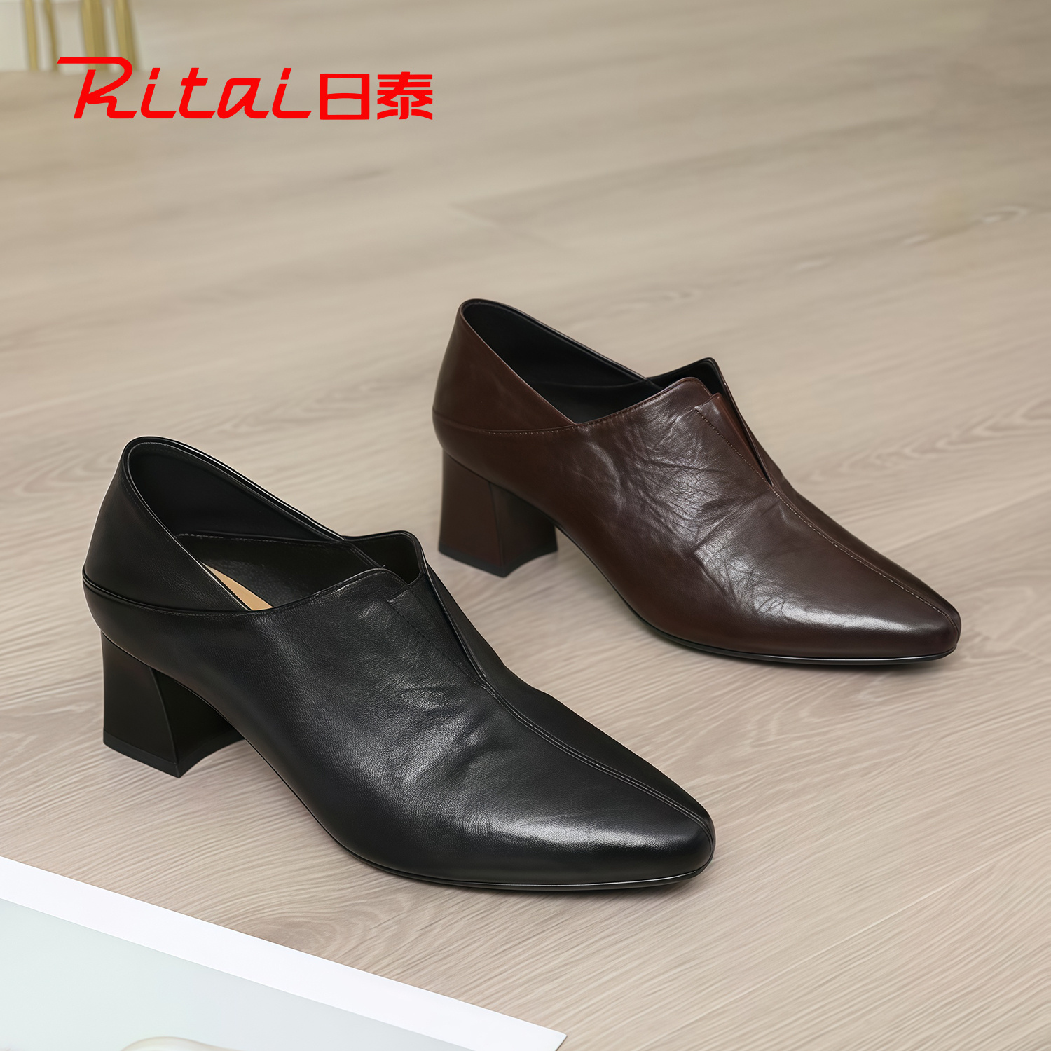 日泰真皮高跟鞋女尖头深口单鞋