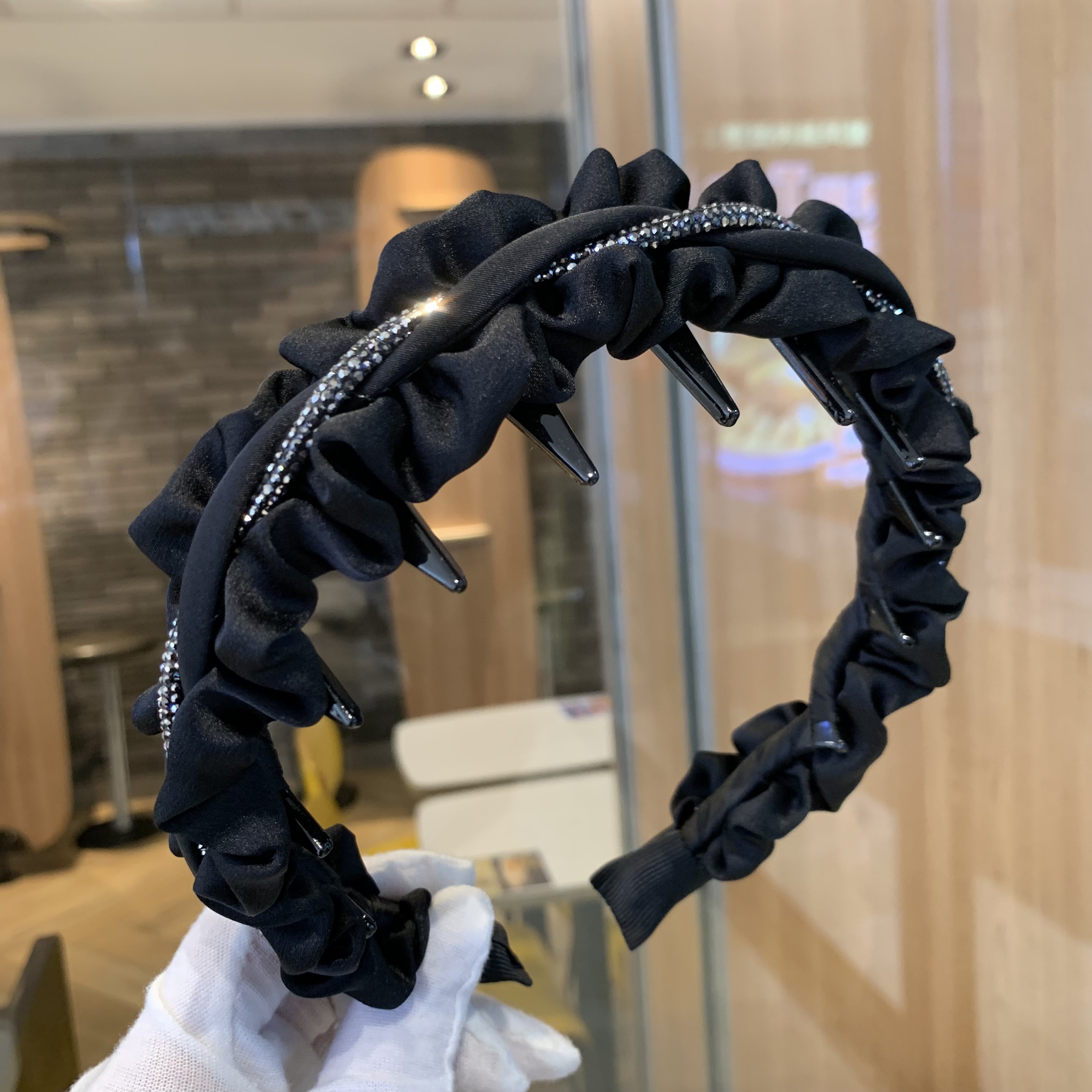 黑色公主风时尚气质镶钻发卡发箍女高颅顶头饰带齿压发洗脸头箍