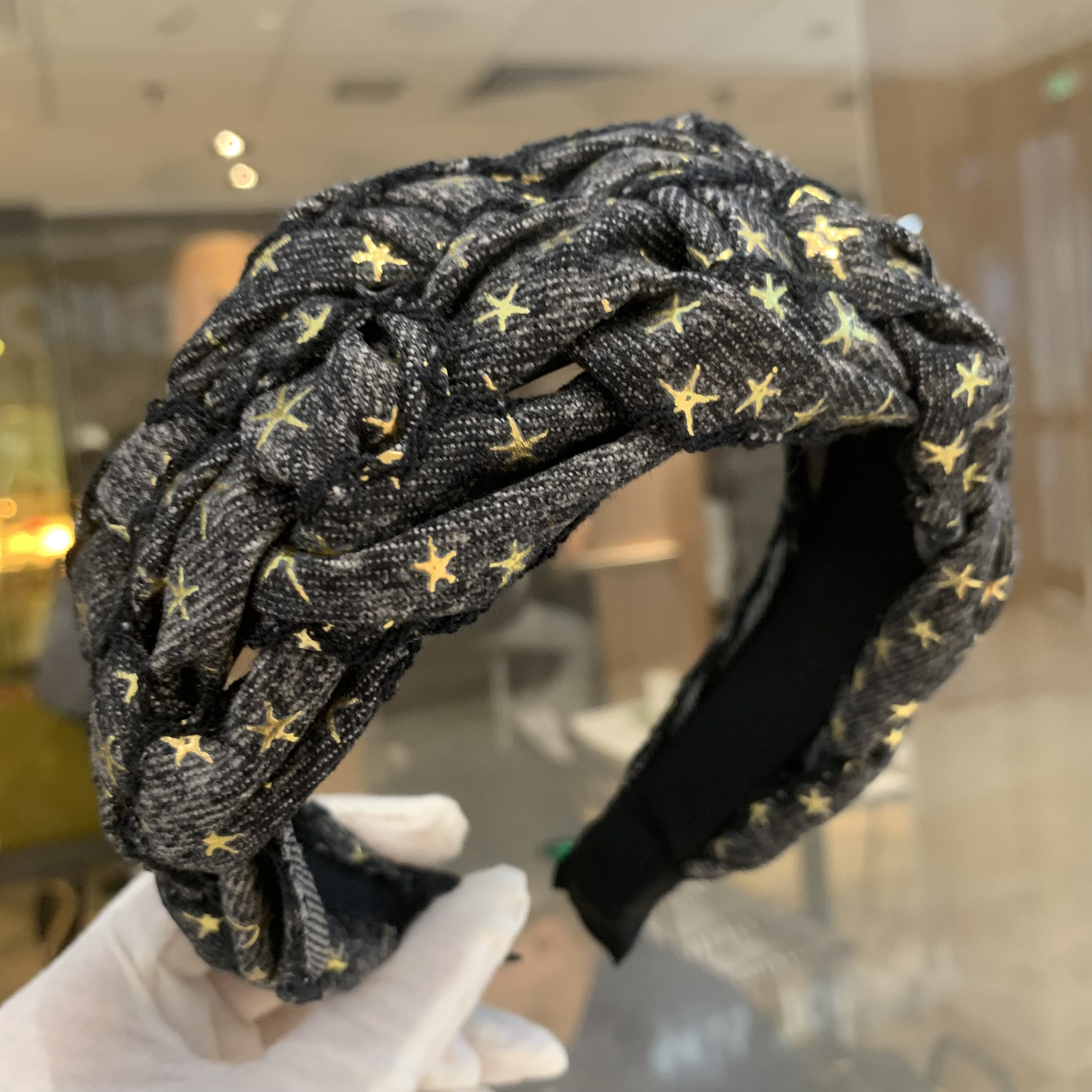 复古牛仔褶皱发箍布艺星星法式温柔高级感宽边发箍小众设计感新款