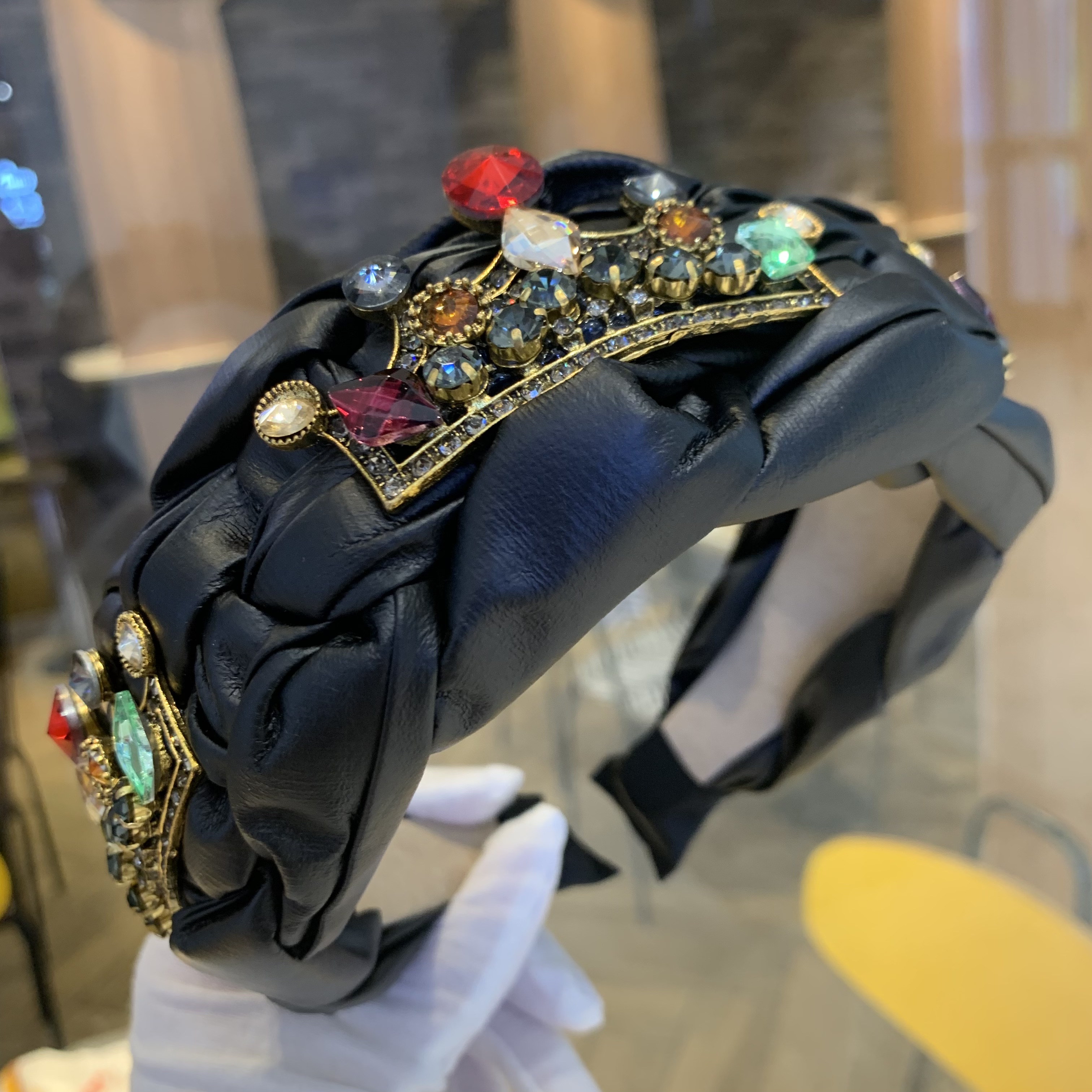 定制款重工皮质编织镶钻发卡发箍女皇冠女王气质新款头饰压发头箍
