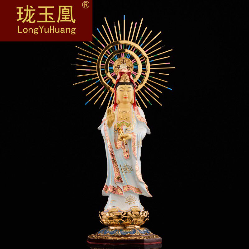 珑玉凰西方三圣摆件 纯铜阿弥陀佛大势至观音菩萨佛像彩绘HQ0412