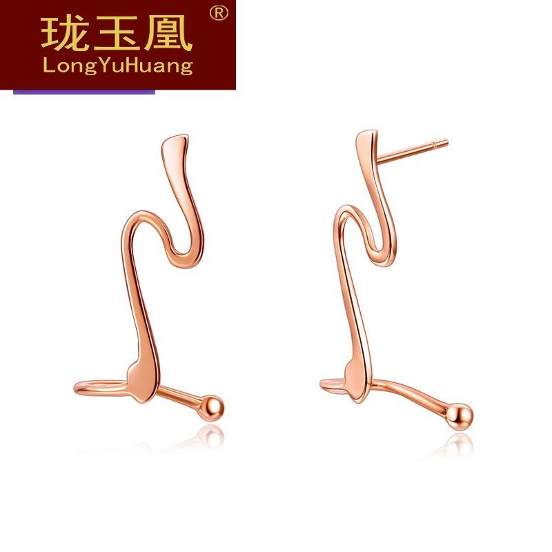 珑玉凰珠宝首饰 18K金耳钉女款玫瑰金彩金耳环时尚简约新品HW0328
