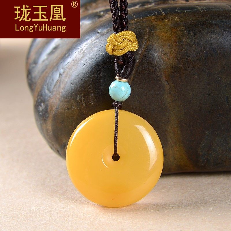 天然老蜜蜡吊坠男女原石鸡油黄蜜蜡平安扣琥珀项链挂件女款CL0513