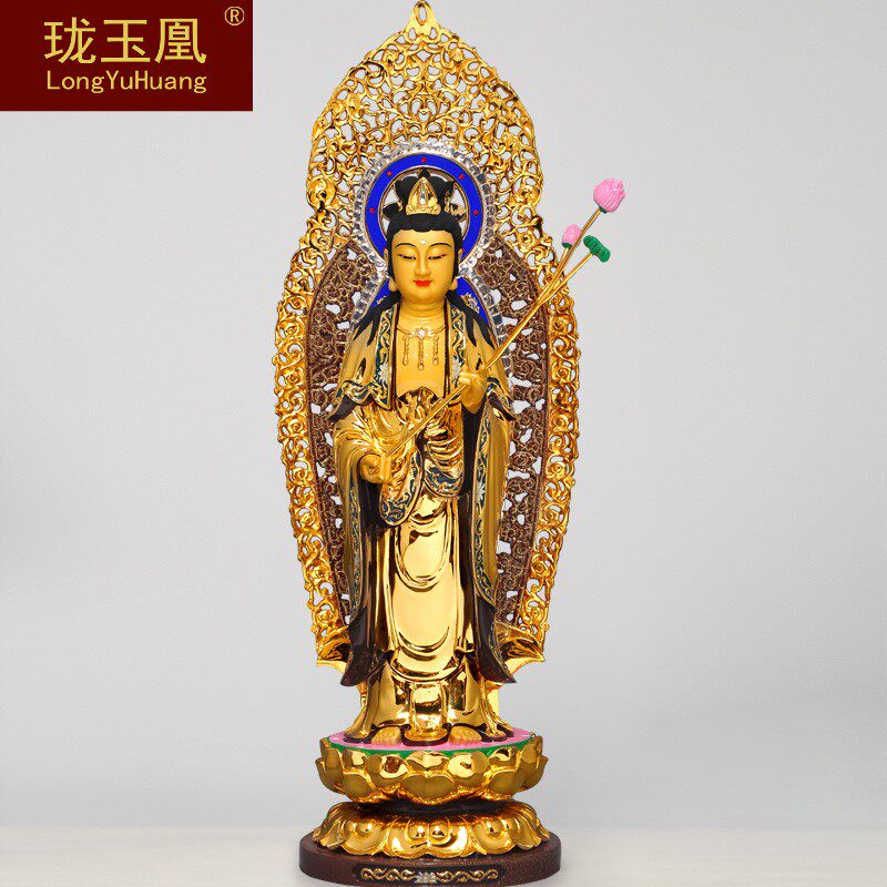 珑玉凰纯铜24鎏金大势至菩萨佛像佛教居家西方三圣佛像摆件HQ0406