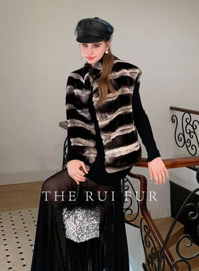 【TR】“黑道千金”2026超火青紫蓝龙猫色进口獭兔马甲皮草外套女