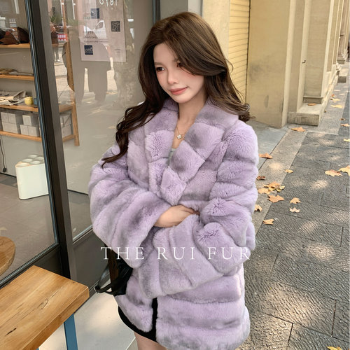 紫霞仙子紫色龙猫皮草外套女