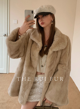 【TR】“奶油糯糯” 挽袖款雷克斯獭兔皮毛一体女皮草毛毛外套冬