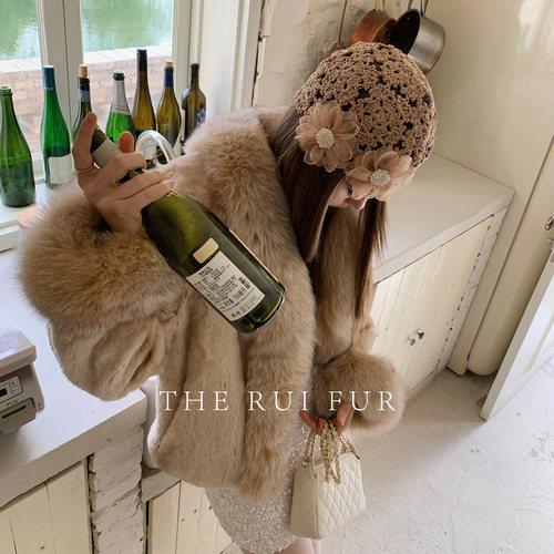复古柔软狐狸毛领绵密獭兔毛皮女