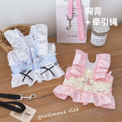 狗狗衣服胸背夏日海风温柔花边裙可牵引宠物猫咪小型犬比熊泰迪