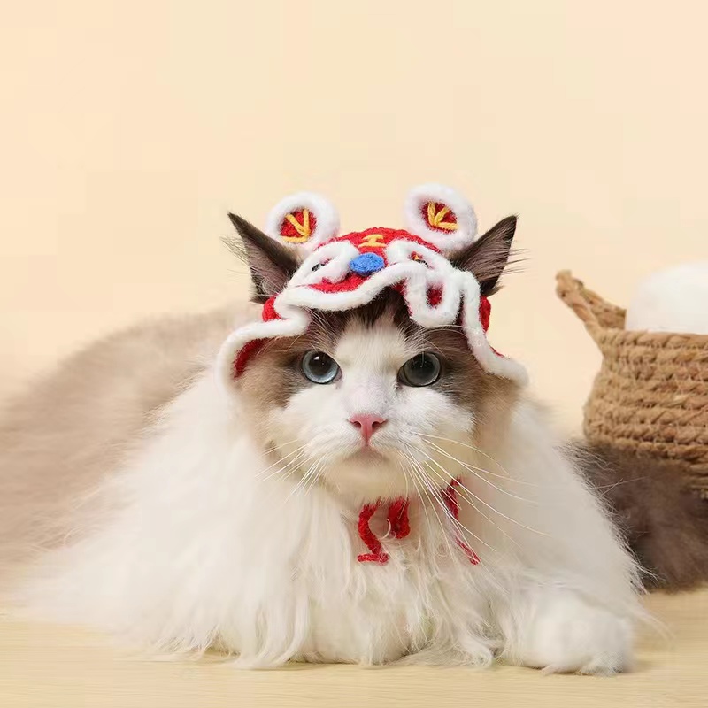 宠物猫咪变装帽过年狗狗新年毛线帽手工编织可爱帽子美短泰迪布偶