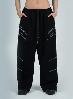 【DB QUEEN原创】MANDALA设计毛圈棉烫钻抽绳直筒垂感休闲运动裤