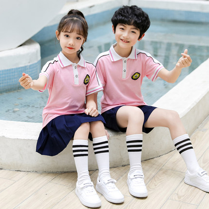 小学生夏季校服套装幼儿园园服纯棉短袖儿童年级班服表演毕业服装