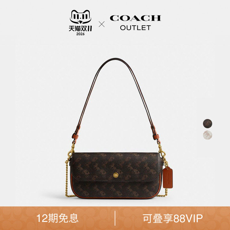 COACH/蔻驰奥莱女士马车图案印花BROOK翻盖链带包